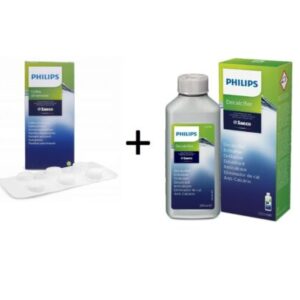 Atkaļķošanas šķidrums kafijas automātiem PHILIPS (Artikuls: CA6700/10) + PHILIPS CA6704/10 Kafijas eļlas tīrīšanas tabletes